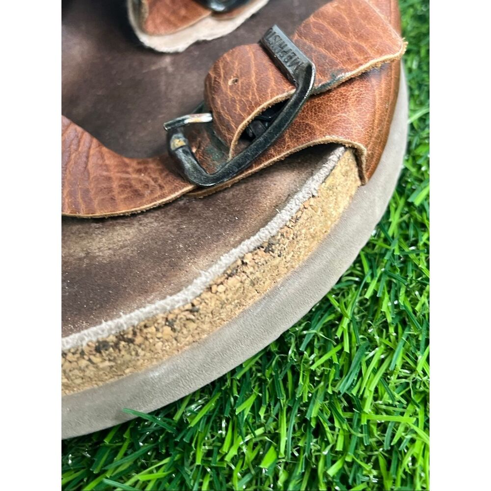 Mephisto Brown Leather Sandals Size 39 Women’s Comfort Slide Double Strap Cork - Picture 3 of 10